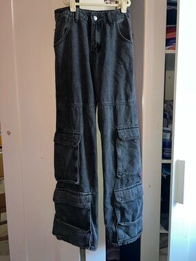 Black Cargo Wide-Leg Pants